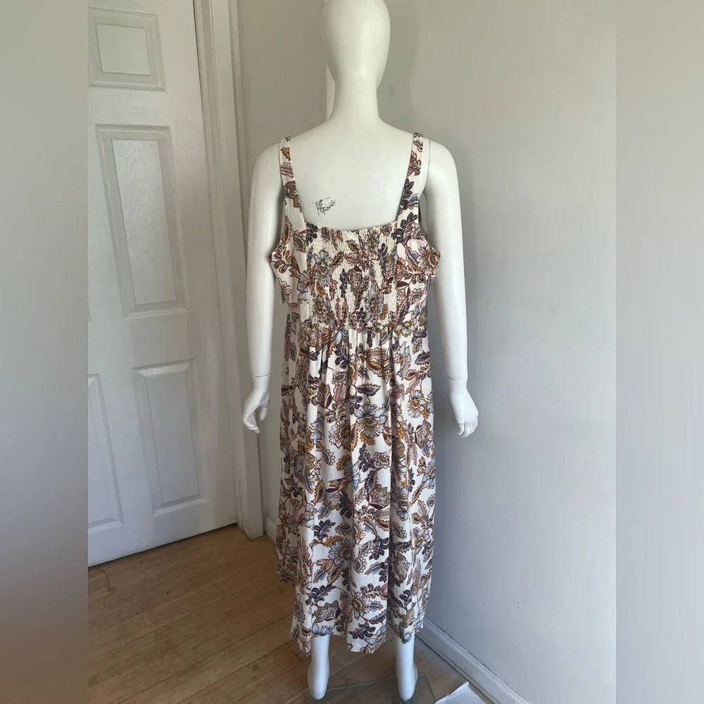 Old Navy Women's Fit & Flare Linen Blend Midi Cami Dress Floral print Size XL - Picture 4 of 8